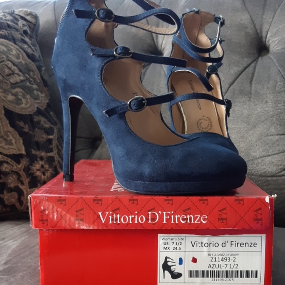Navy blue velvet heels - Picture 1 of 2